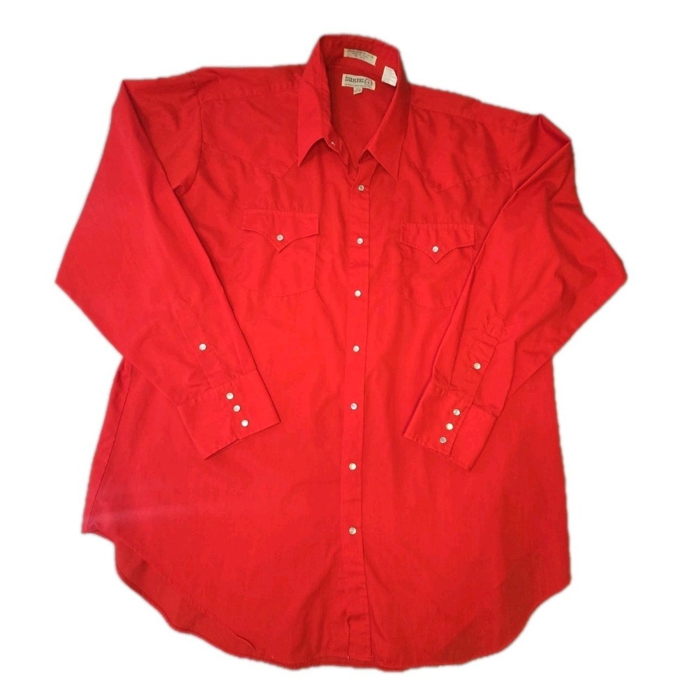 VTG Sheplers Western Shirt Mens 18.5 36 Tall Red Pearl Snap Cowboy Rodeo